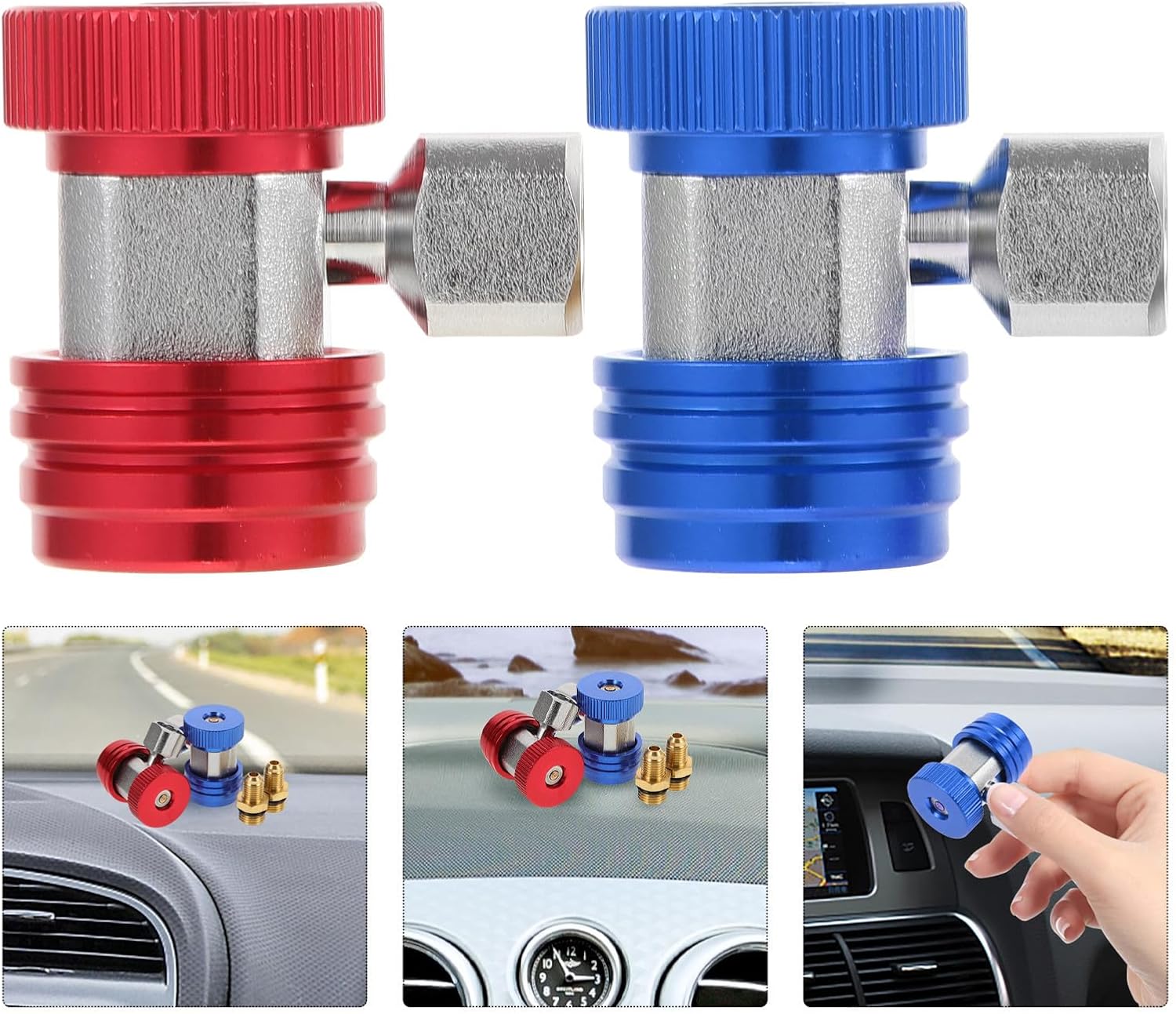 NUOBESTY 1 Pair Copper Quick Coupler Adapters for Car Air Conditioning System, Time-saving Replacement Fittings with Convenient Quick Connector Design for Automotive Ac Recharge
