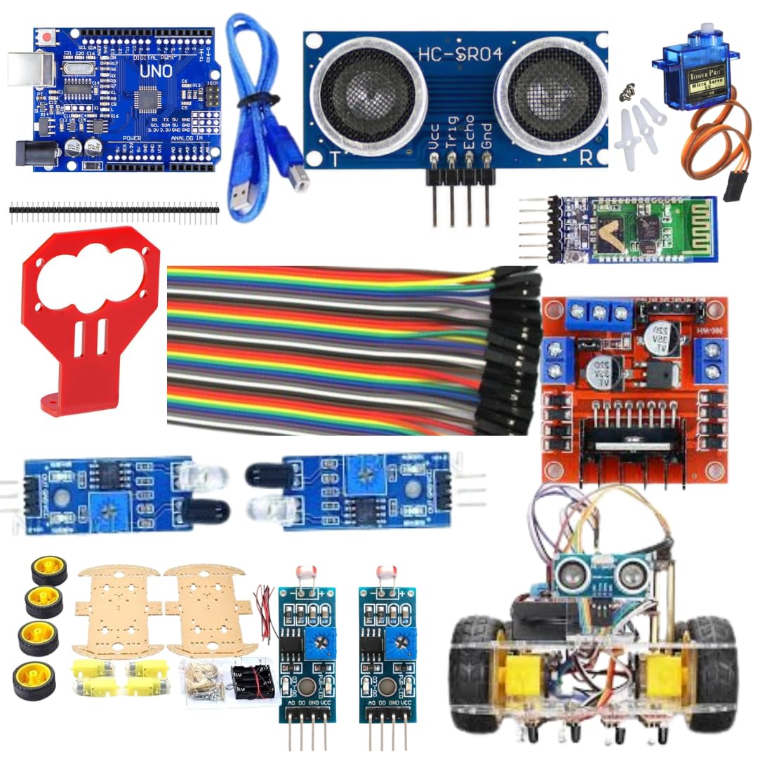 ROBOINNOVATION || All in One 4WD kit Line Follower Obstacle Avoiding Edge Detector Bluetooth Remote Control Robot Light Following Robot