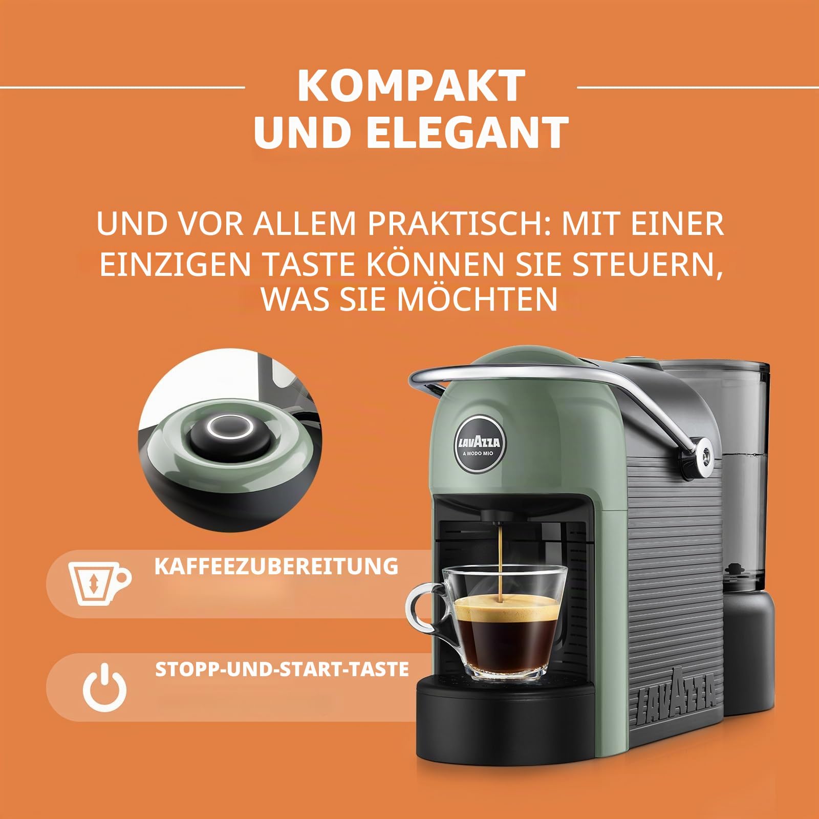 Lavazza, A Modo Mio Jolie Evo, Kaffeemaschine aus 36% recyceltem Kunststoff, Espressomaschine mit 64 Kapseln Lavazza, A Modo Mio Crema und klassischem Geschmack inklusive, Grün