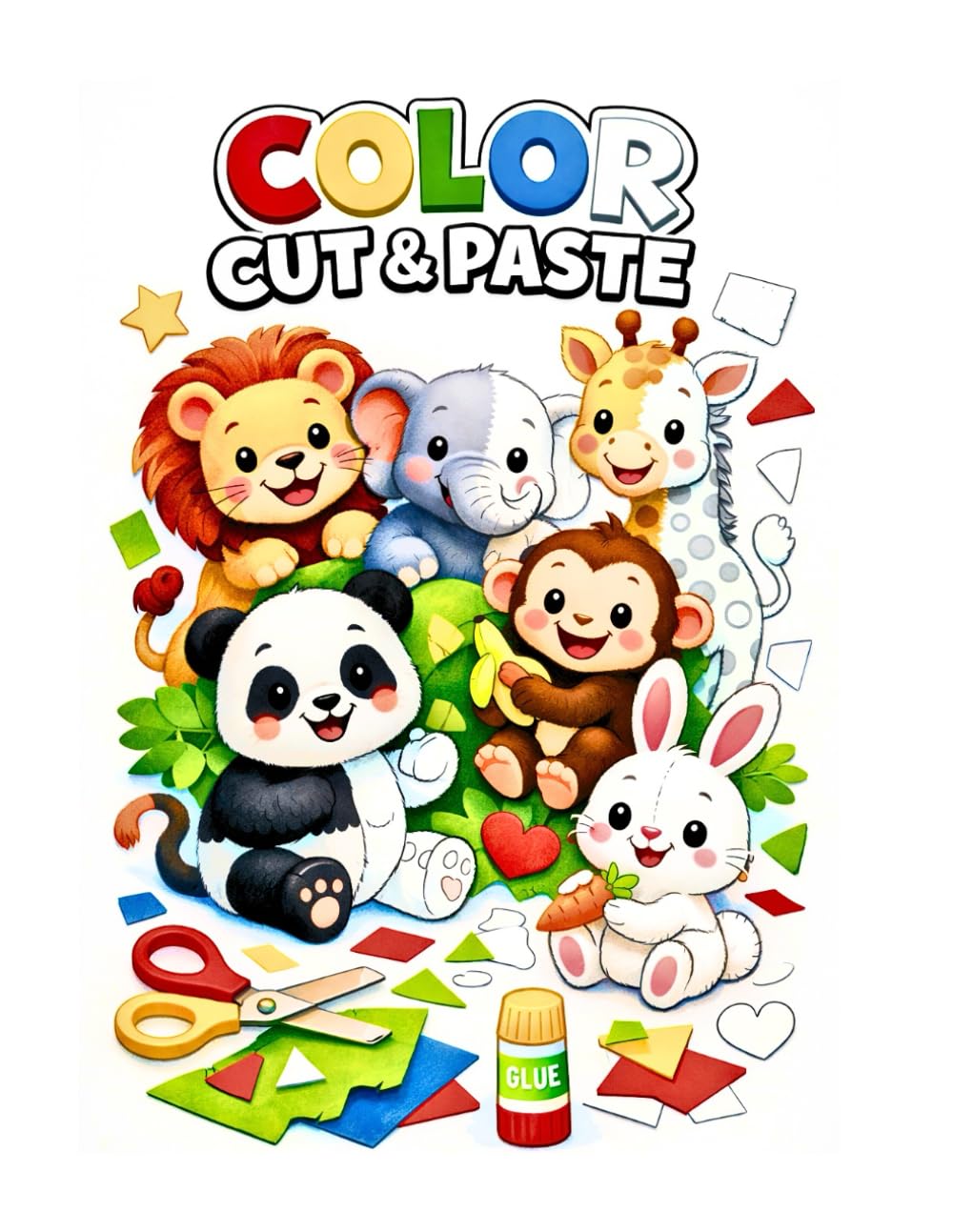 Cut, Color and Paste: Animals: Scissor Skills and Coloring Activity Book for Kids Ages 4-8. Learn Animal Names while Cutting and Pasting.
