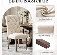 Vista 5 de Upholstered Tufted Dining Room Chairs Set of 4, Parsons Kitchen Chairs with Padded Seat and Solid Wood Legs, Fabric Accent Side Diner Chair for