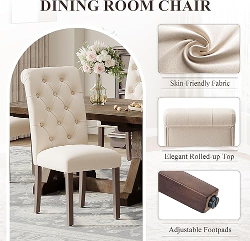 Miniatura 5 de Parsons - Juego de 2 sillas de comedor tapizadas con asiento acolchado y patas de madera maciza, sillas laterales de comedor con acento de tela para