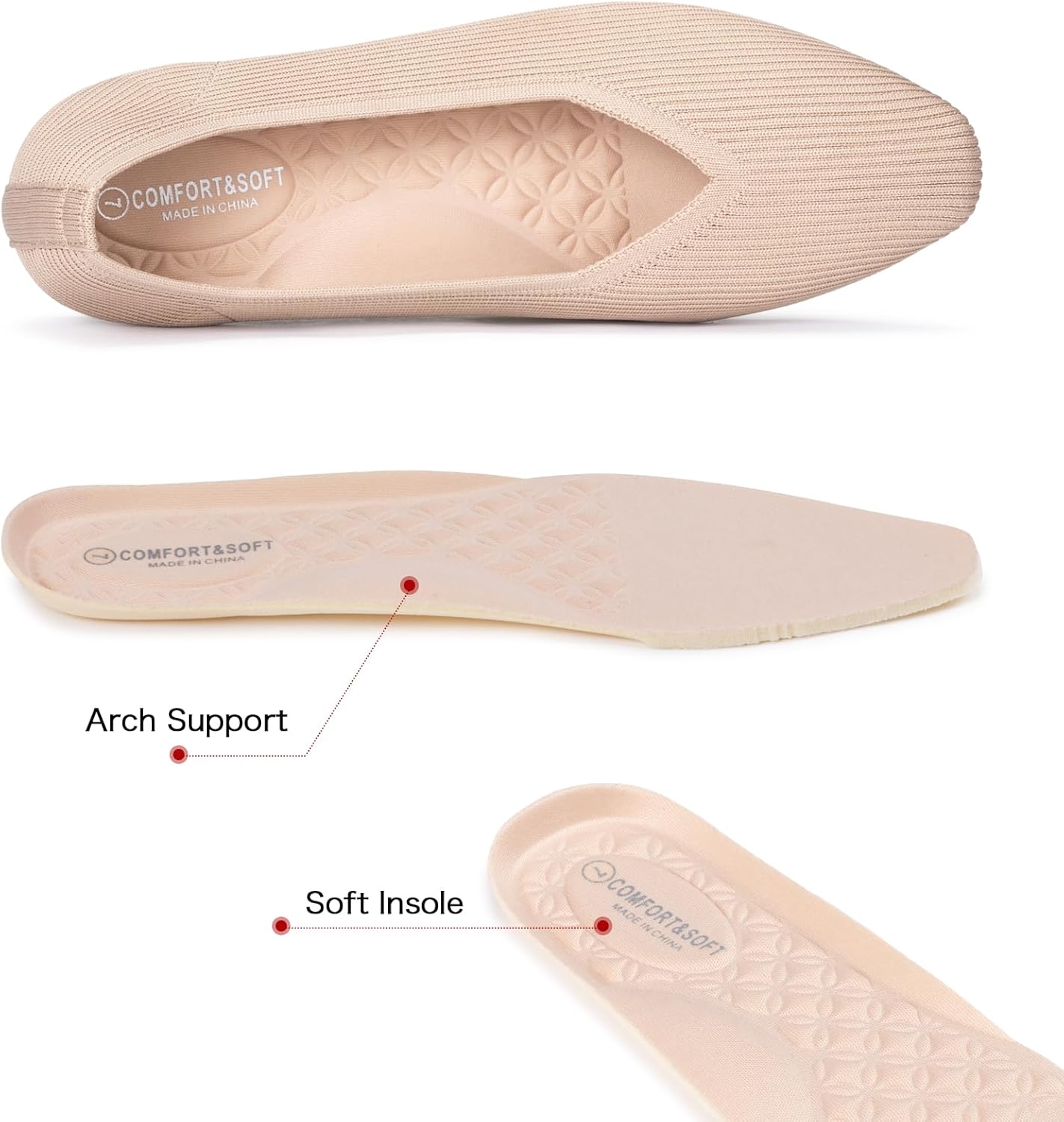 Frank Mully Women's Square Toe Knitted Flats Breathable Lightweight Slip-On Shoes with Arch Support for All-Day Comfort - Image 3