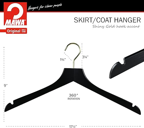 Miniatura 3 de MAWA por Reston Lloyd, colgador de madera europea, colgador recto de madera de haya con muescas en el hombro, gancho giratorio dorado, acabado