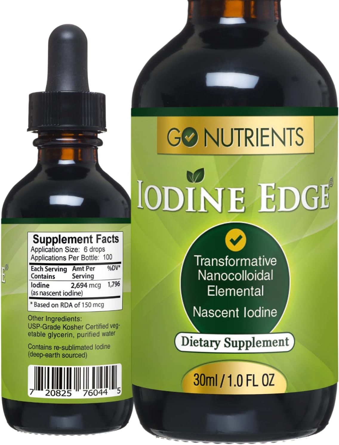 Go Nutrients Iodine Edge - Liquid Nascent Iodine Drops for Thyroid Support