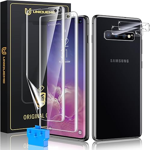 UniqueMe Paquete de 22 compatibles con Samsung Galaxy S10 Plus de cobertura completa protector de pantalla de TPU flexible y protector de lente de