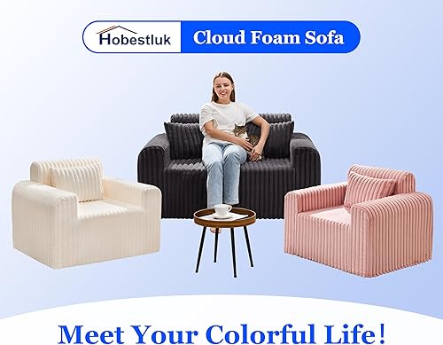 Miniatura 8 de Hobestluk Sofá sofá de espuma de 2 plazas para espacios pequeños, cómodos sofás con funda extraíble, sofá peludo con almohadas para sala de estar,