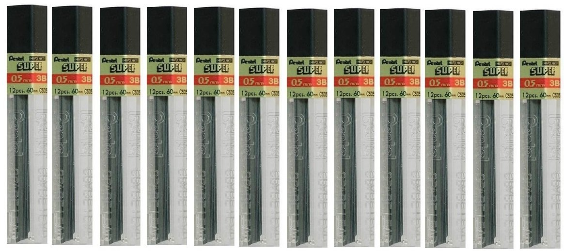 Pentel 0,5 mm Cavo di ricarica 3B Confezione da 12 tubi da 12 mine