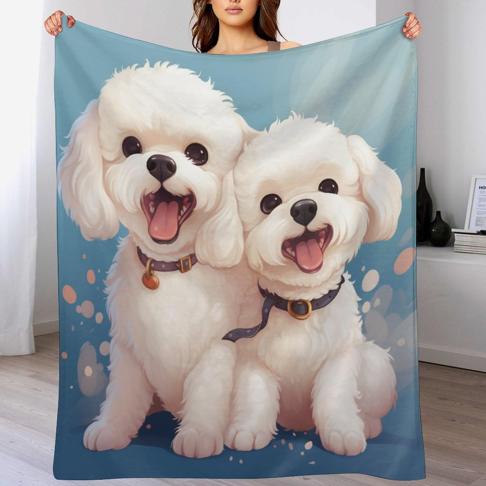 Couverture en Flannel Bichon frisés jeté de canapé idéal pour le salon et le camping