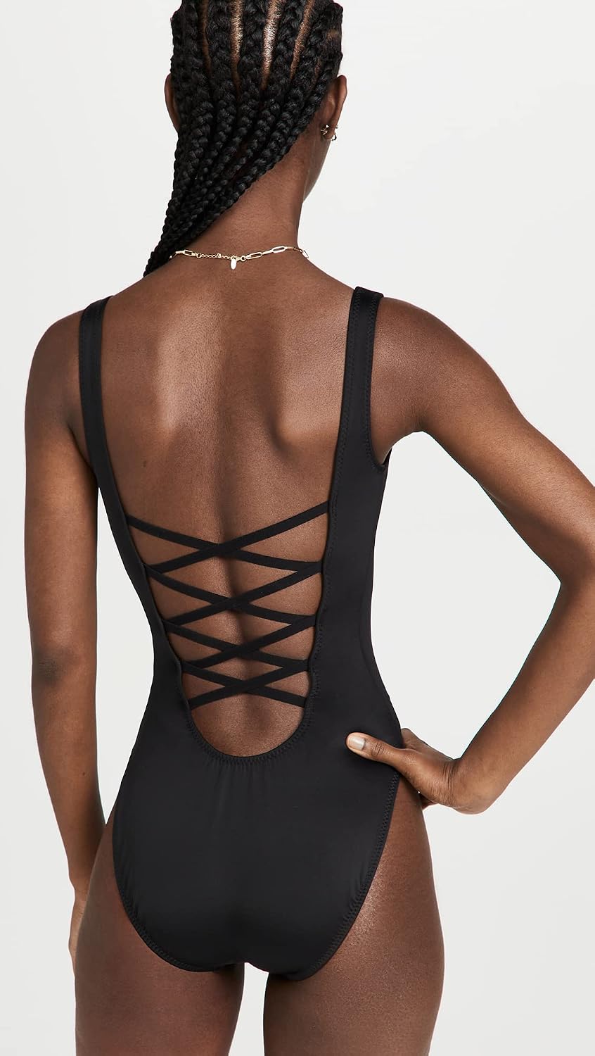 NORMA KAMALI Women's Super Low Back Lace Back One Piece Swimsuit