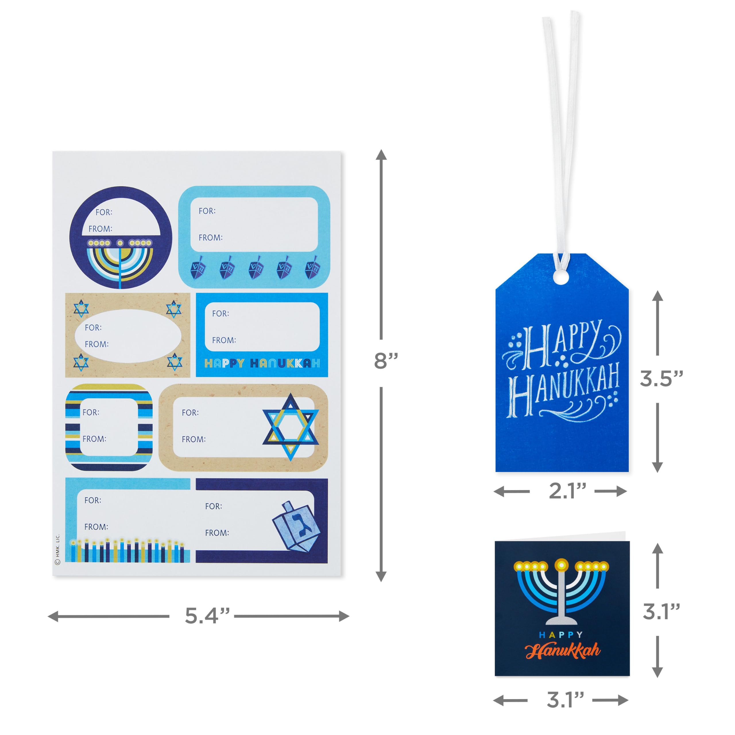 Hallmark Baum des Lebens Hanukkah Geschenkanhänger mit Band, Aufkleber-Siegeln, und Mini-Notizkarten (Davidstern, Menora, Dreidel, Blau, Gold, Orange) für Geschenktüten und verpackte Geschenke