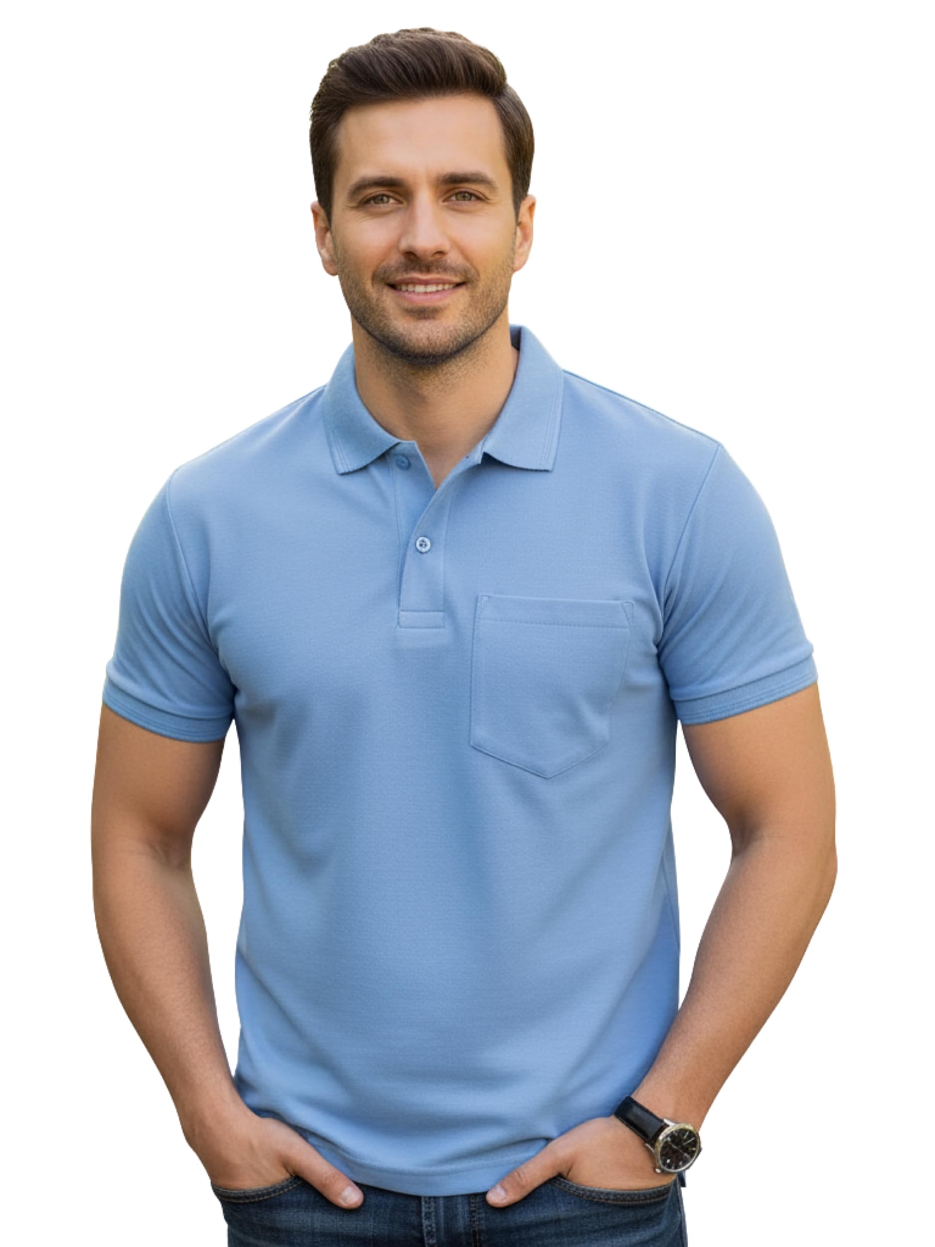 Men's Polo T-Shirt Regular Fit Half Sleeves with Pocket and Bottom Neck Collar for Casual and Daily Use.-image-15