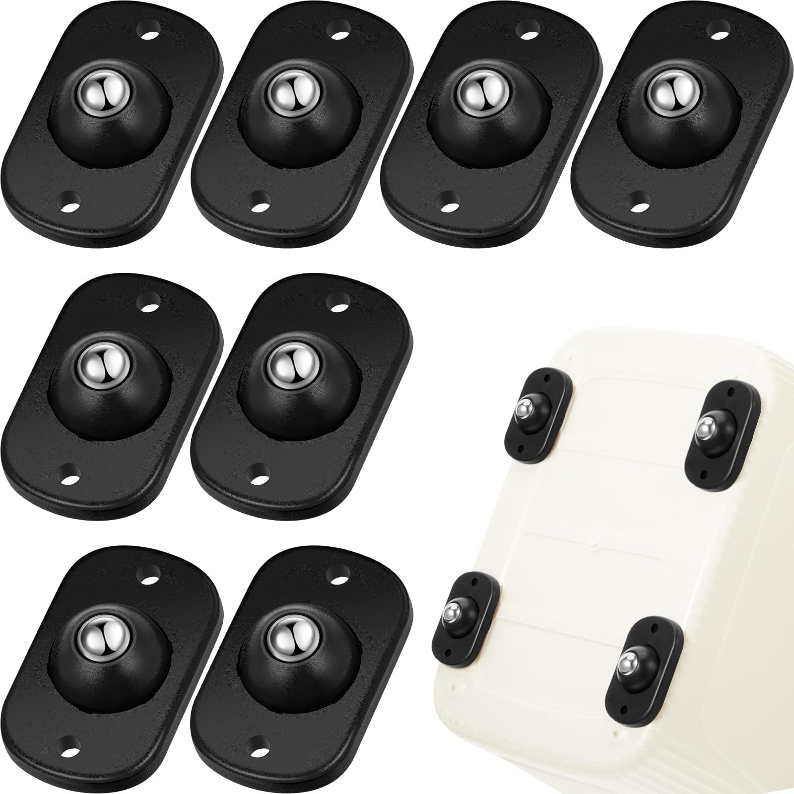 Honoson 8 Pcs Self Adhesive Caster Wheels Appliance Rollers Appliance Sliders for Kitchen 360° Swivel Universal Wheel Mini Small Kitchen (Black with 1 Steel Ball Style)