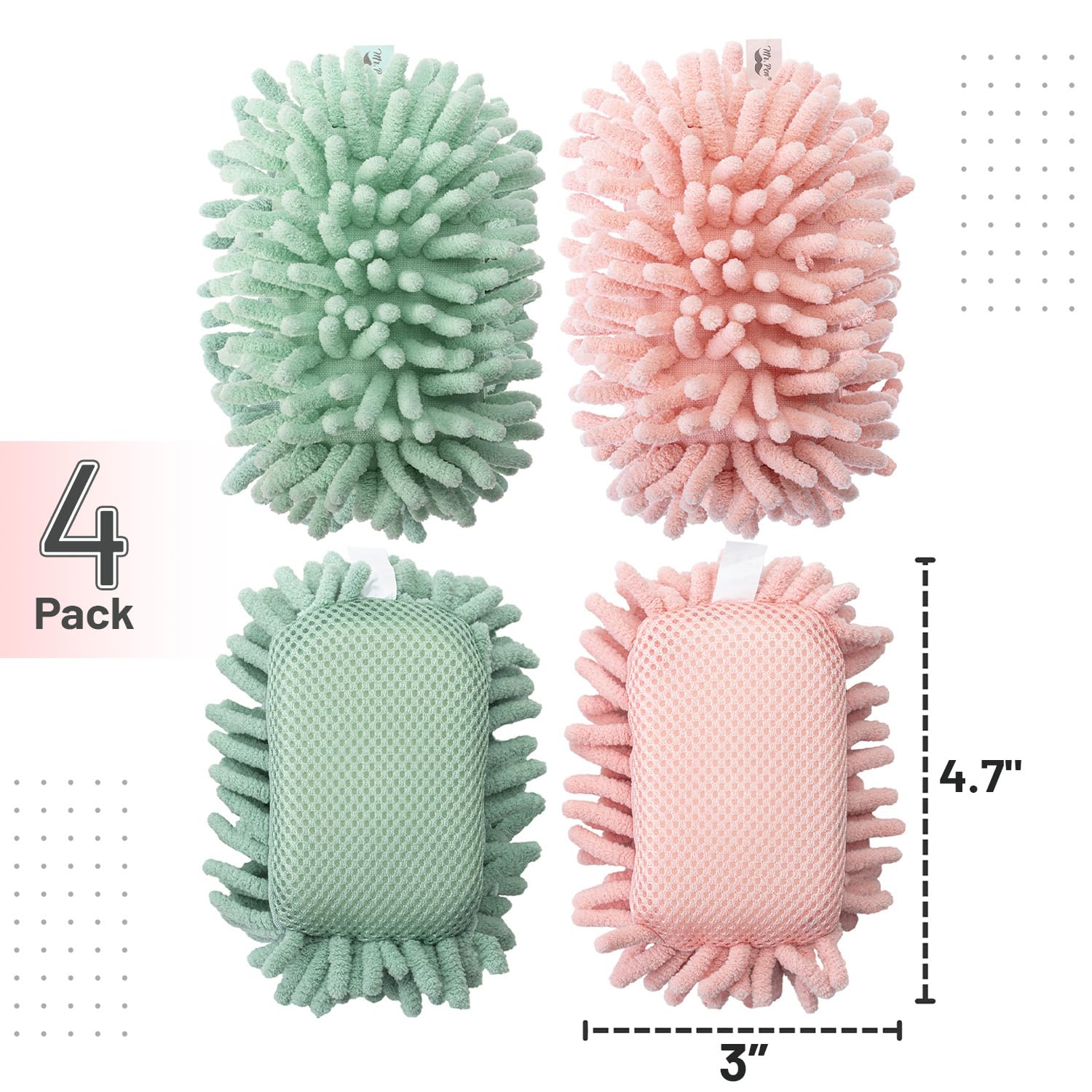 Mr. Pen Microfiber Shag Whiteboard Eraser, 4-Pack, Washable, Dry-Erase, Back to School, W12 x H3 cm - Image 2