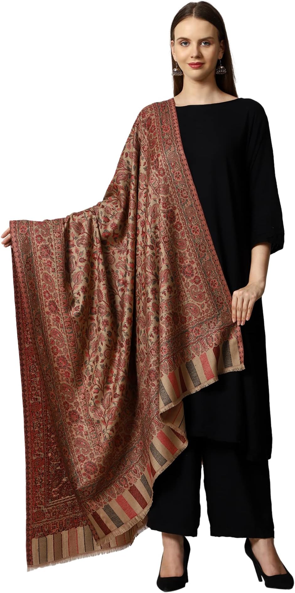 SWI WITH LABEL Kashmiri Kani Wool Shawl for Women (2J41)