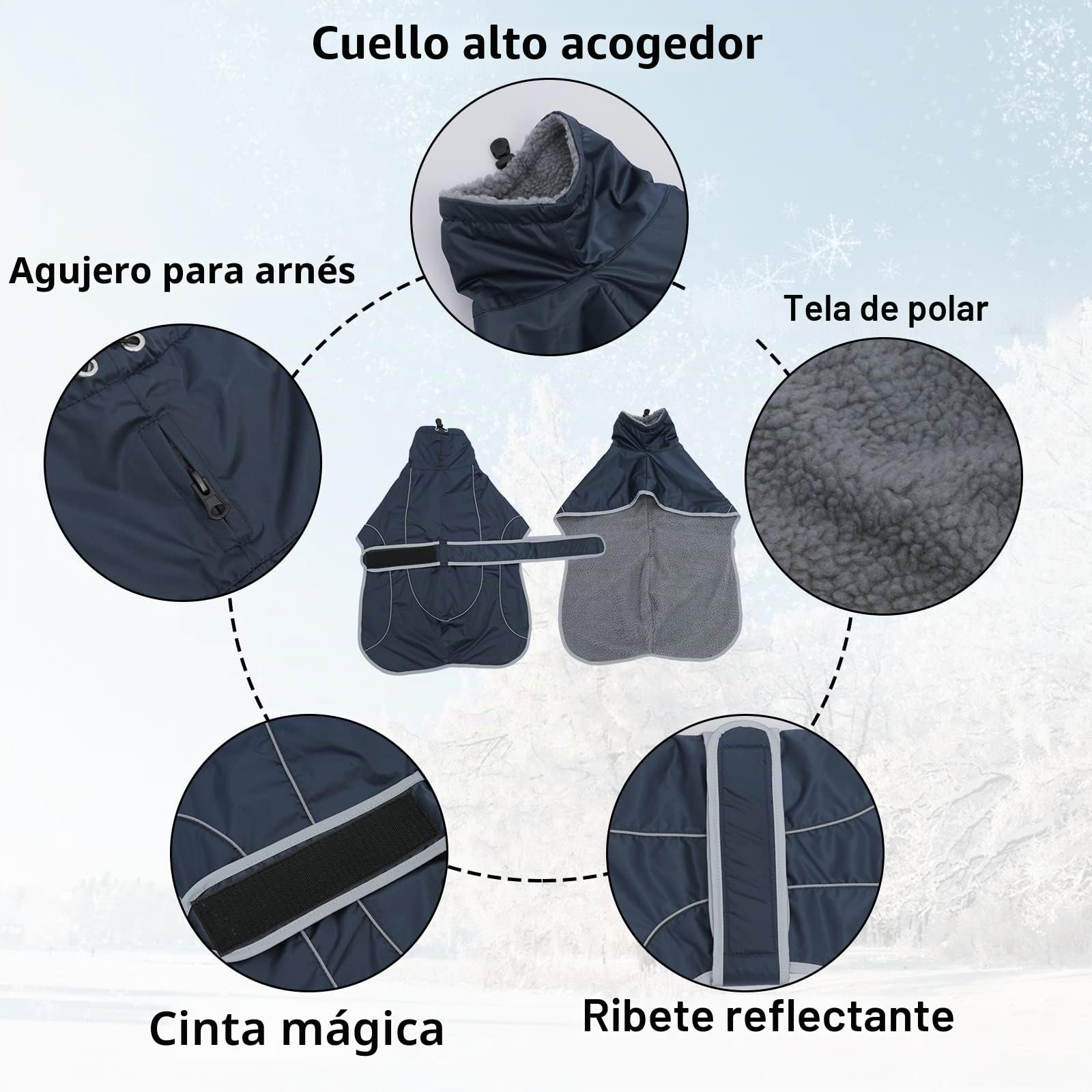 Geyecete Abrigo Invierno para Galgo, Impermeable Chaquetas Perro con Forro Polar Cálido,Abrigo Whippet, Abrigo Lurcher,Térmico Chaquetas Ideal para Perros Medianos y Grandes-Navy-L