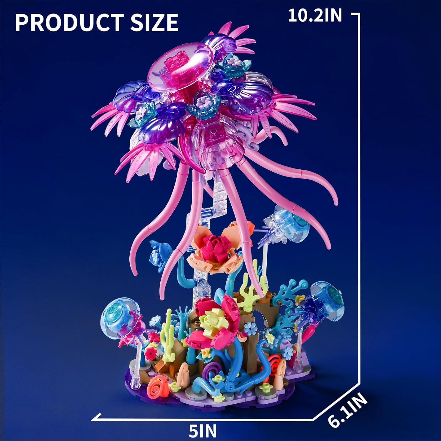 Jellyfish Building Sets for Adults,Ocean Animal Model Kits Collection Toy for Home or Office Decor with Botanical Flower Base,Creative STEM Building Gift for Teens Boys and Girls 8-14(526PCS)