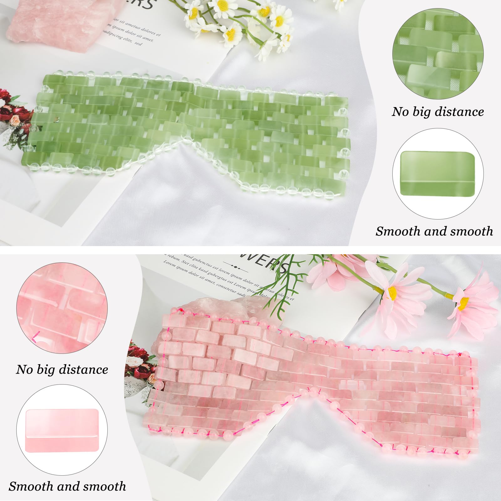 Lot de 2 masques pour les yeux en jade naturel et quartz rose – Apaisant et relaxant pour soulager les poches et les migraines avec thérapie rafraîchissante et chaude