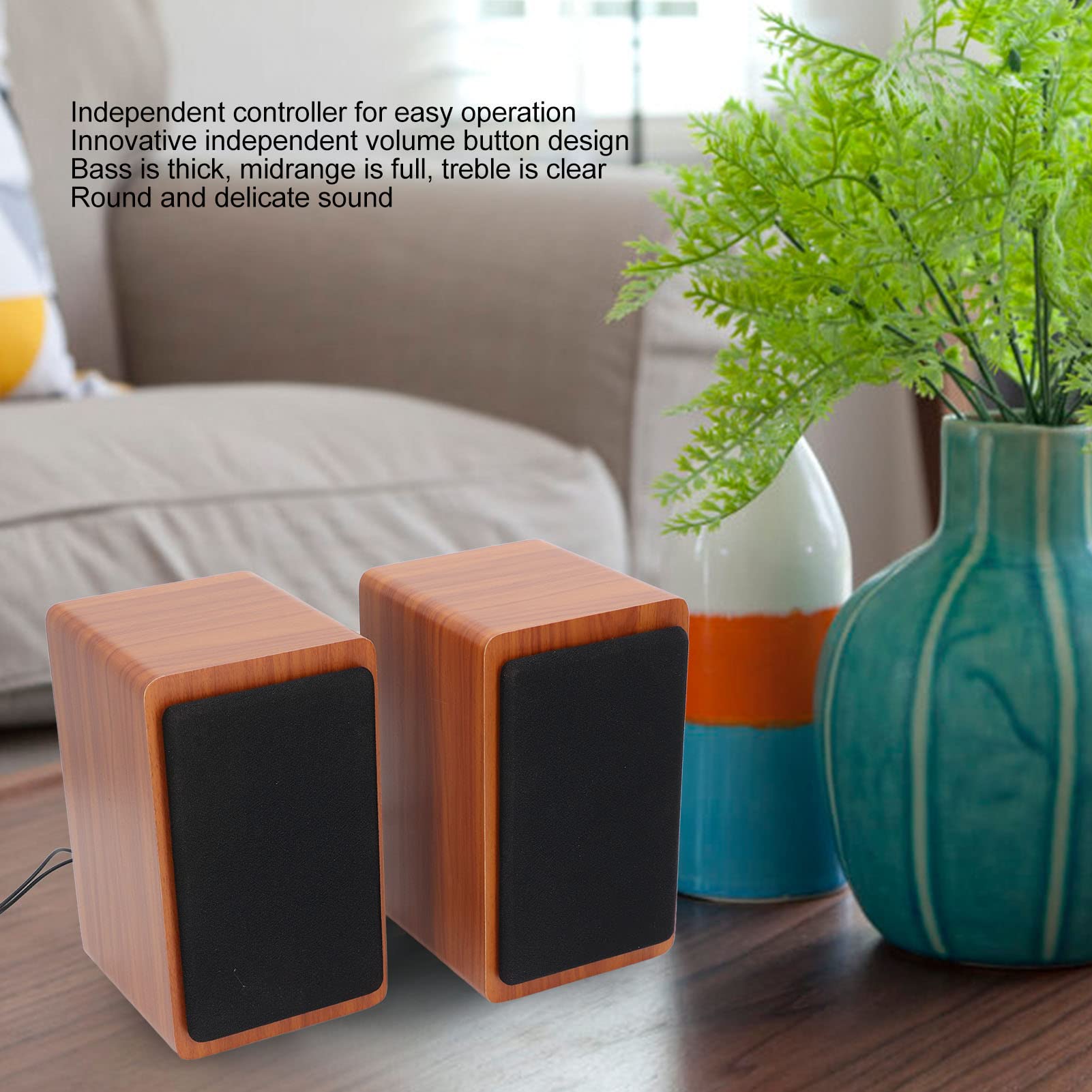 Subwoofer da scrivania, robusto cavo USB, altoparlante Bluetooth per computer portatile domestico, materiale in legno (noce)