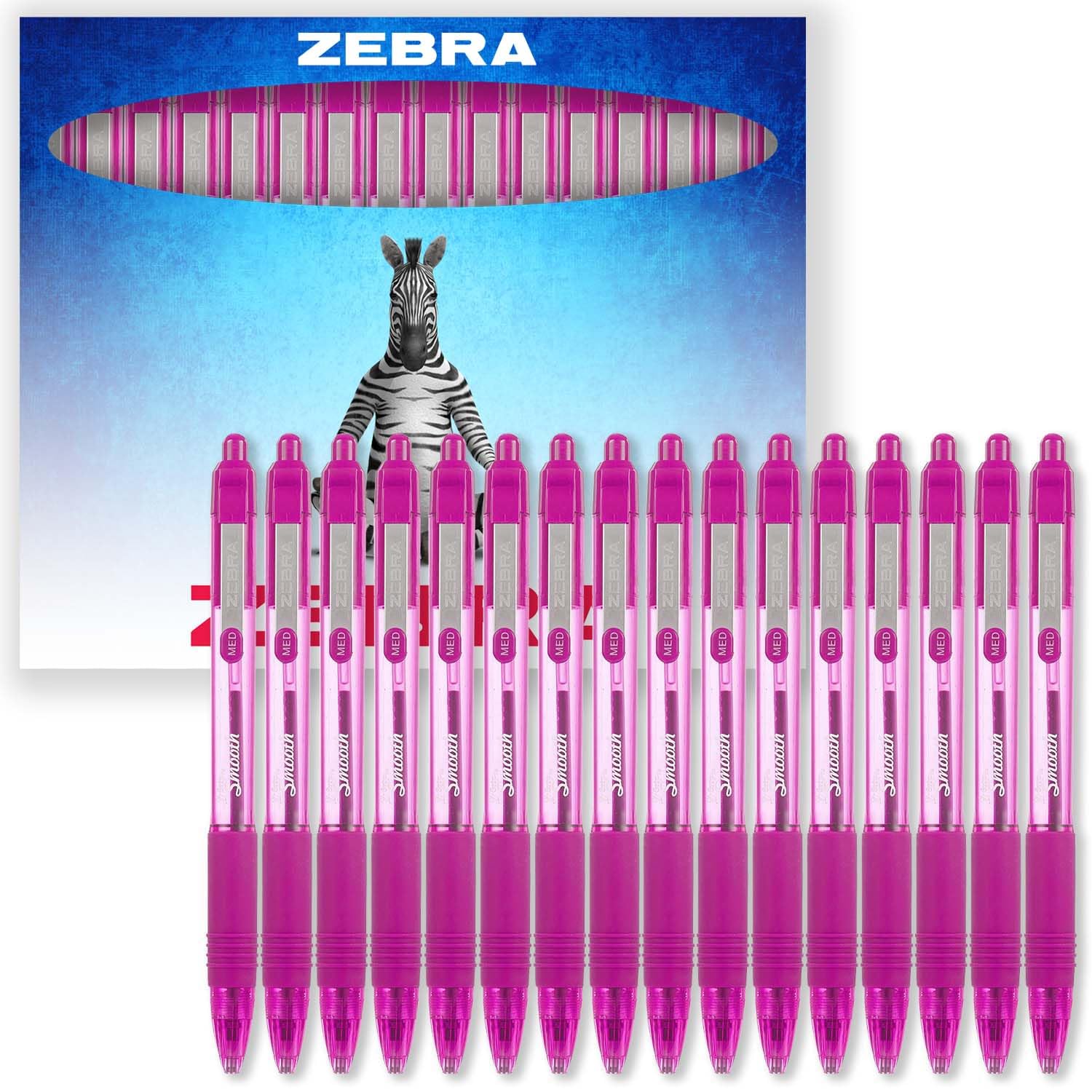 Zebra Z-Grip Smooth Ink Retractable Ballpoint Pen - 1.0mm Nib - Pack of 16 Pens - In Envelope Gift Packaging (Pink)