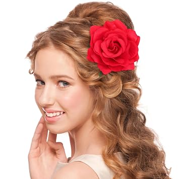 Rose Flower Hair Clip, Artifical Red Rose Flower Hairpin for Women, Fascinator Artificial Brooch Hairpins for Bridal Bridesmaid Girls, Rose Red Hair Accessories for Christmas, Wedding Red