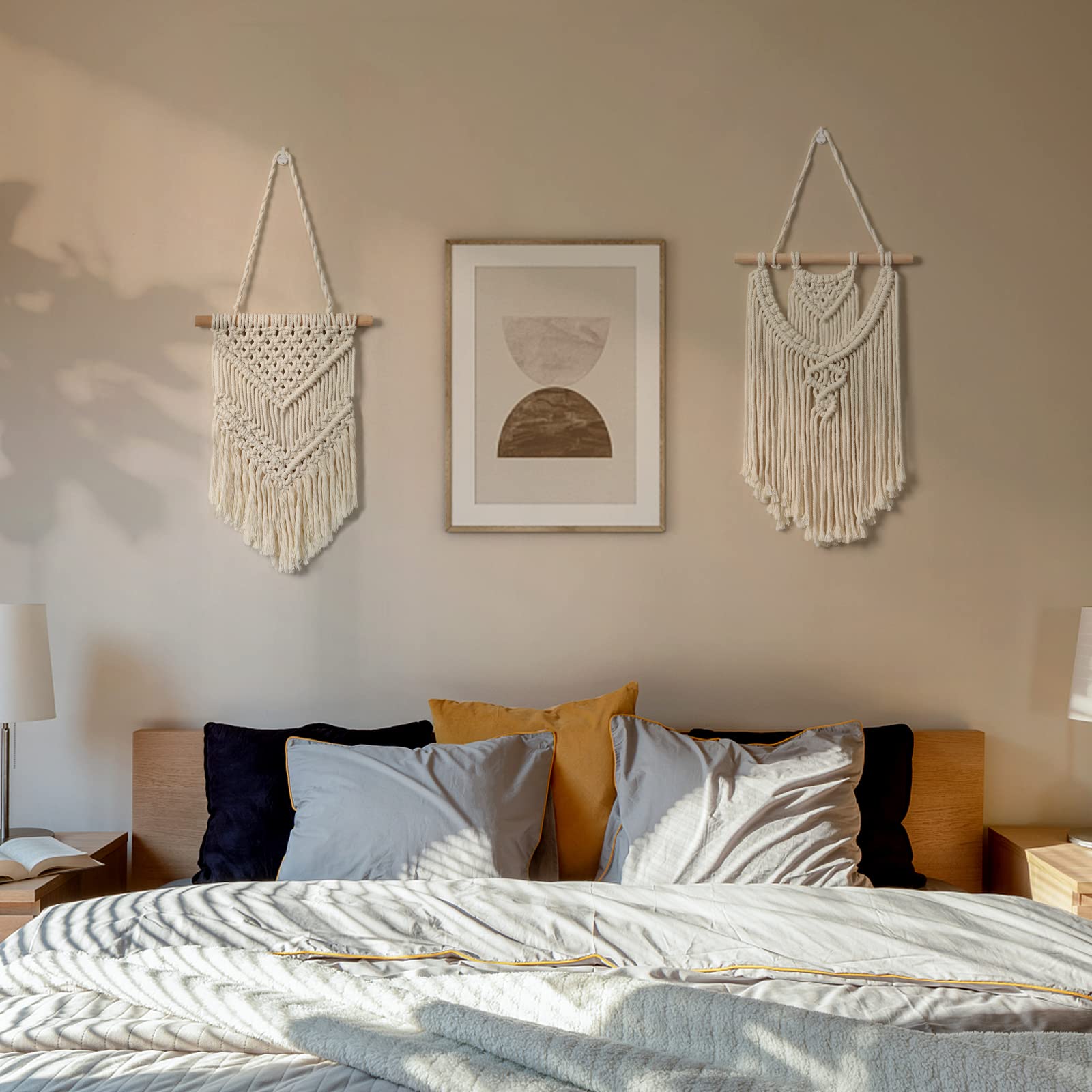 LOMOHOO Macramé om aan de muur te hangen, boho-decoratie voor thuis, geweven decoratie voor slaapkamer, woonkamer, appartement, slaapkamer, galerij, perfecte handgemaakte cadeau-ideeën