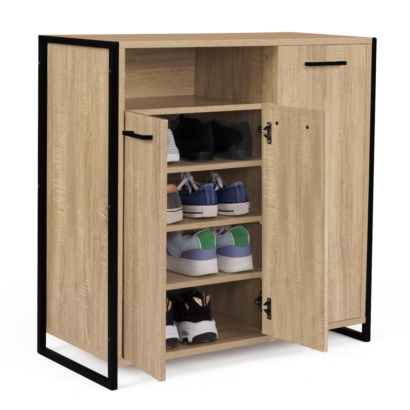 IDMarket Luis - Armario para zapatos de 18 pares de 3 puertas con nicho de diseño industrial