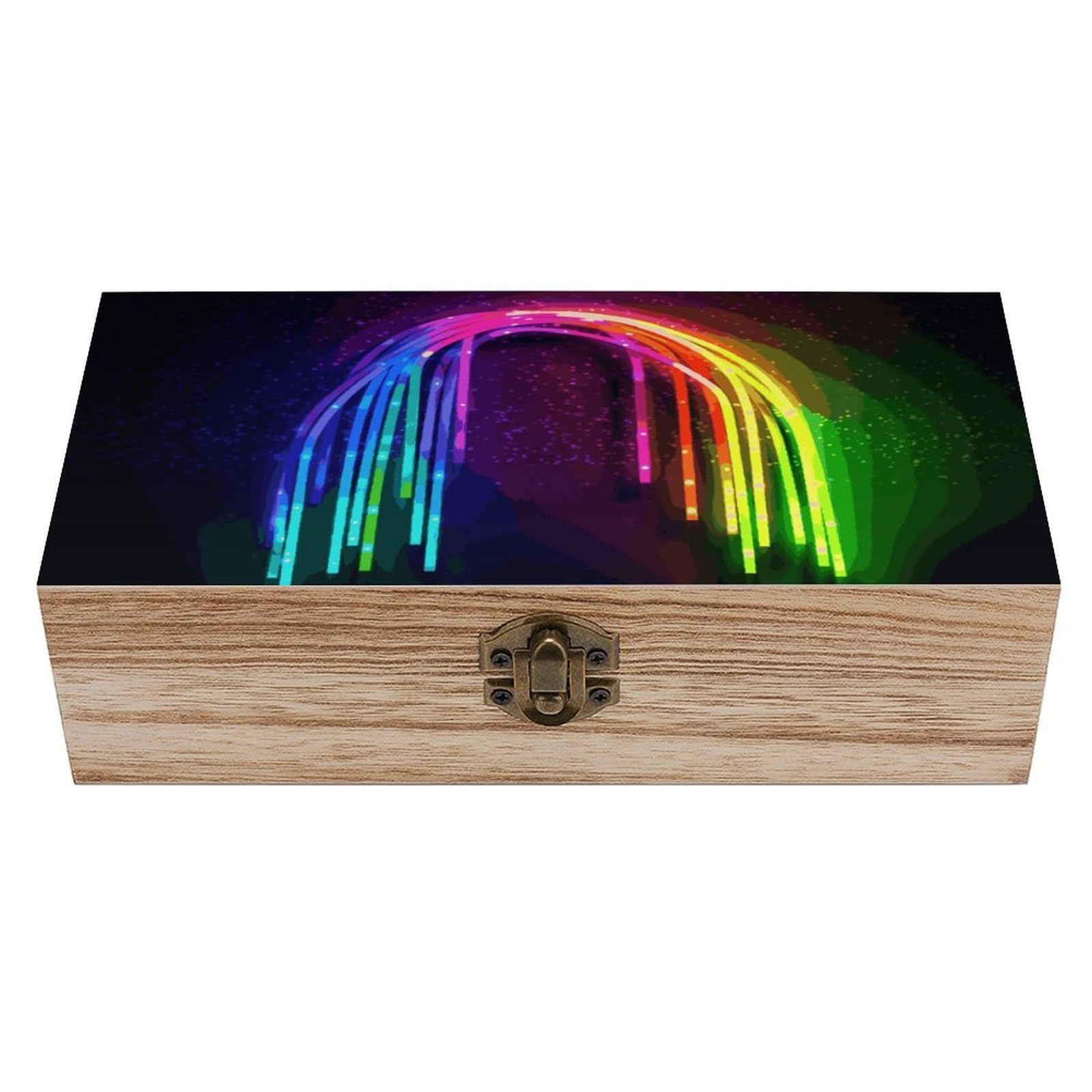 FodPand Decorative Keepsake Box Wooden Storage Boxes with Hinged Lid Handmade Rainbow Neon Wood Organizer Memory Treasure Box for Jewelry Craft Card Photo Storage Wedding Bridal Shower Gifts