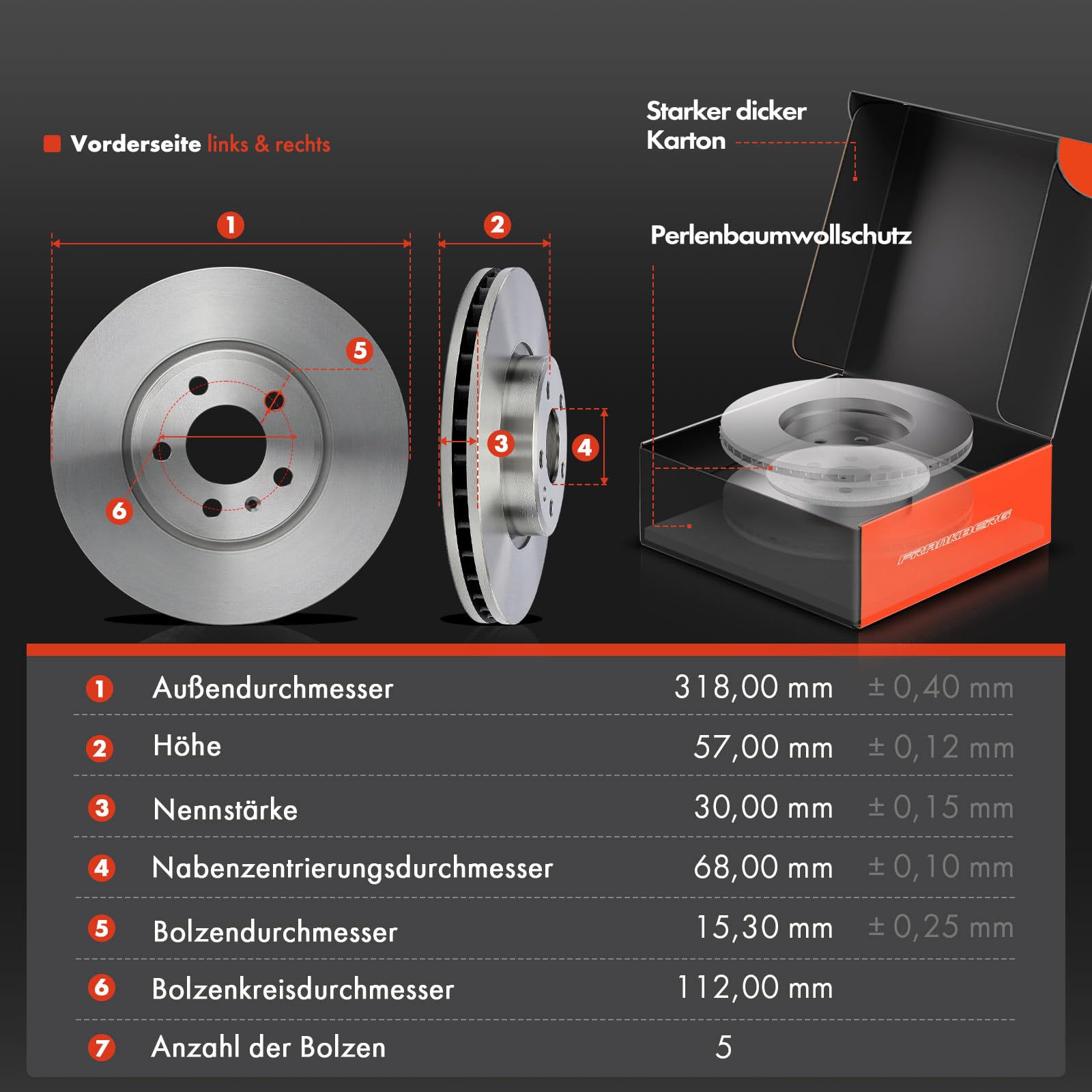 Frankberg Klocki hamulcowe, tarcze hamulcowe, kompatybilne z A4, A5, Q5, 2015-2025, zestaw 4 par, zamiennik 8W0698151AC