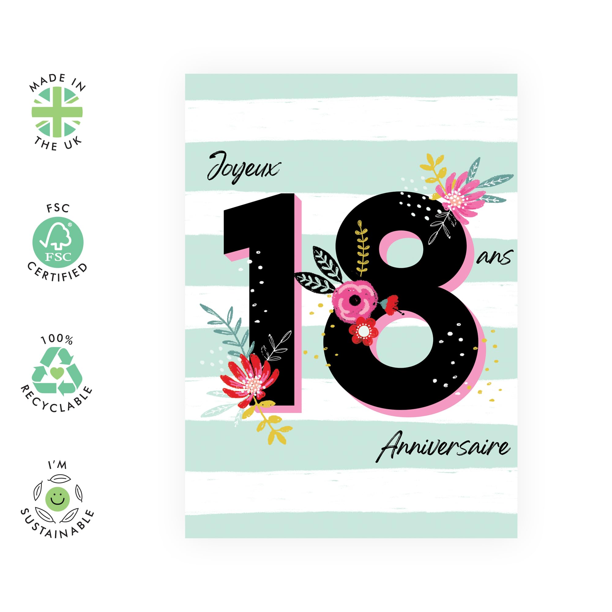 Central 23 Carte Anniversaire 18 Ans Fille – Jolie Carte D'Anniversaire 18e Pour Femme – Carte De Voeux Pour Amie, Petite-Fille, Soeur – Livrée Avec Des Autocollants