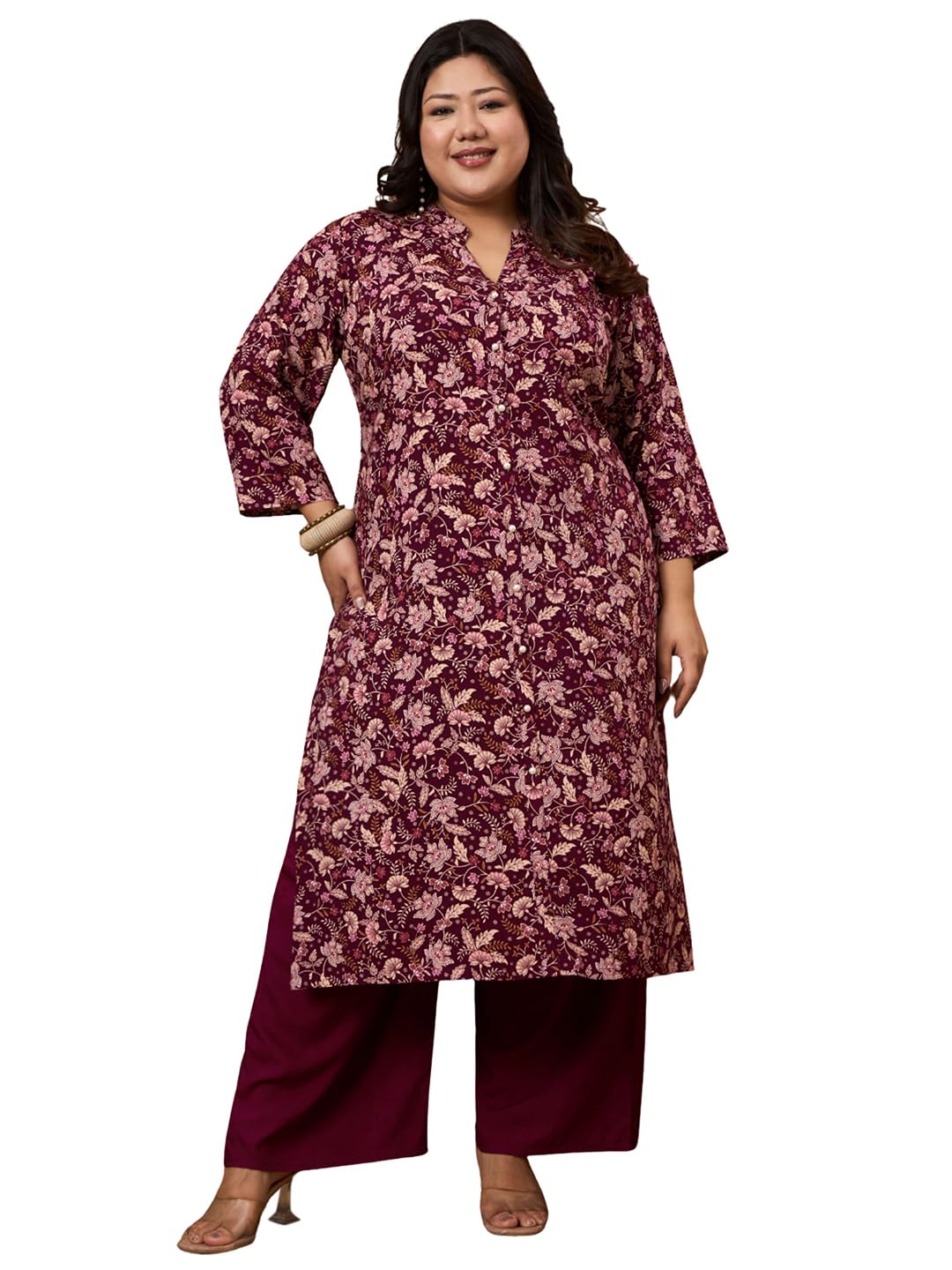 tissu plus Women's Maroon Floral Printed Kurta & Palazzo-picture-40