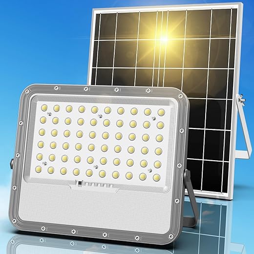 Engrepo Solar Lights Outdoor 10000LM Auto On/Off Dusk to Dawn Light with 20000mAh Battery, IP65 Waterproof Outside Solar Powered Security Flood Light with Remote Control for Wall Porch Shed Barn.