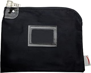 Heavy-Duty Money Bag with Lock – 9" x 12" Water-Repellent Laminated Nylon Bank Deposit Bag with Combination & Keyed Security for Cash, ID Window, Made in USA (Black)