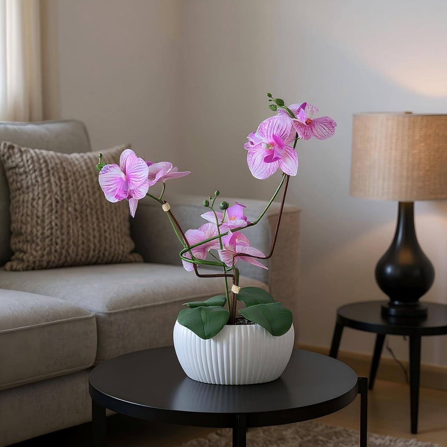 Artificial Orchids - Real Touch Flowers Fake Orchid with Ceramic Pot,17.5" H Faux Silk Orchid Arrangement for Home Office Decor（Purple）