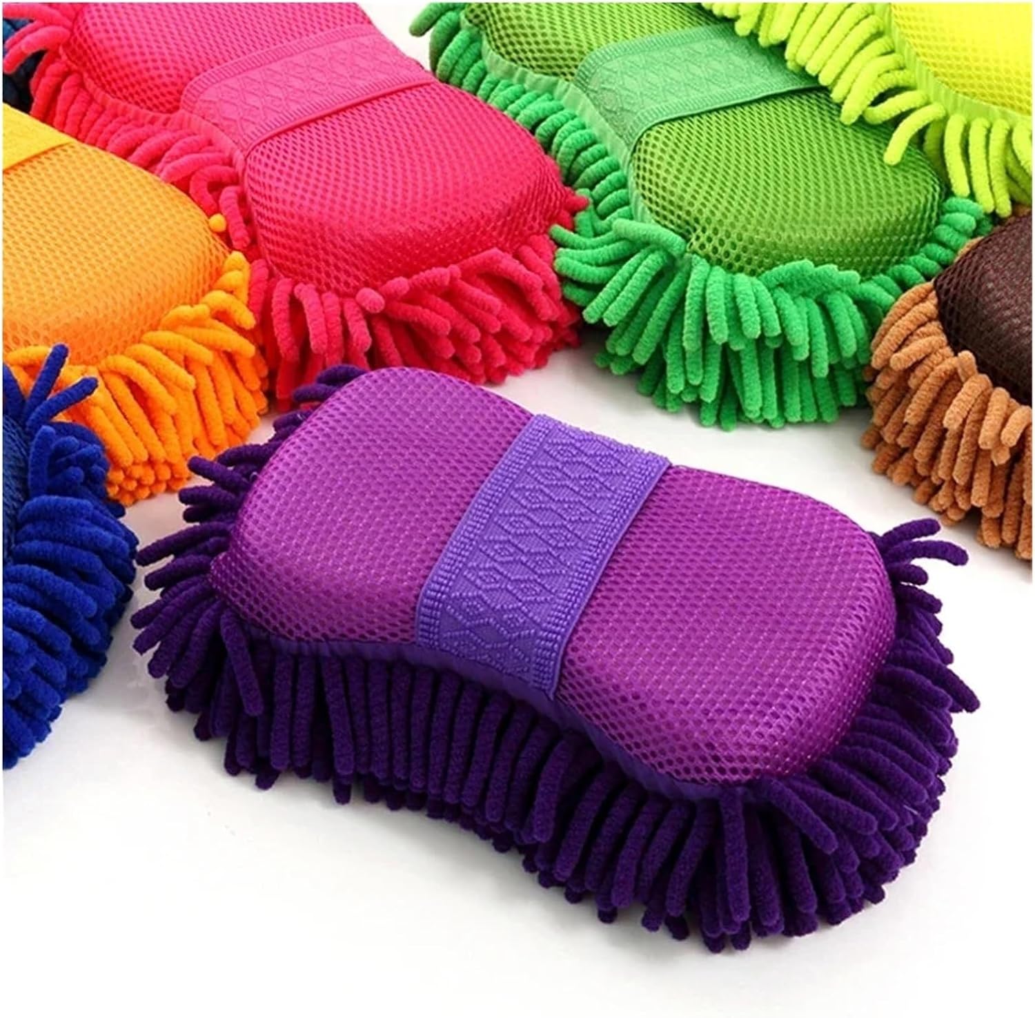 Car Wash Mitt 2 Packs Car Fiber Chenille Wash Sponge Care Brush Pad Laundry Towel Gloves Styling Accessories Gadgets(Red)