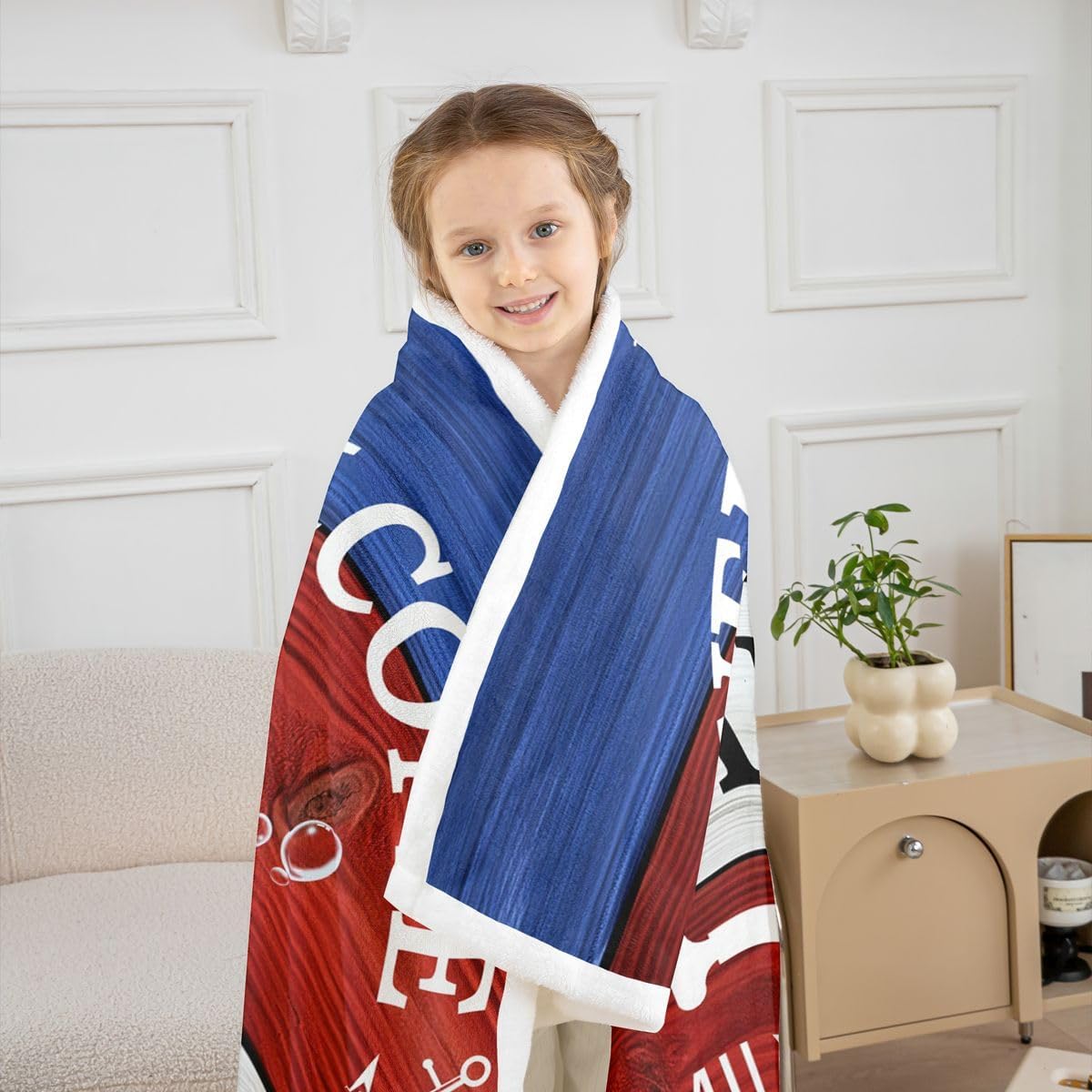 Erosebridal Lake House Plush Blanket Queen 90"X90" Lake House Fishing Fleece Blanket for Bed Couch Beach Paddle Anchor Throw Blanket Rustic Farmhouse Flannel Blanket Retro Red Blue Home Room Decor