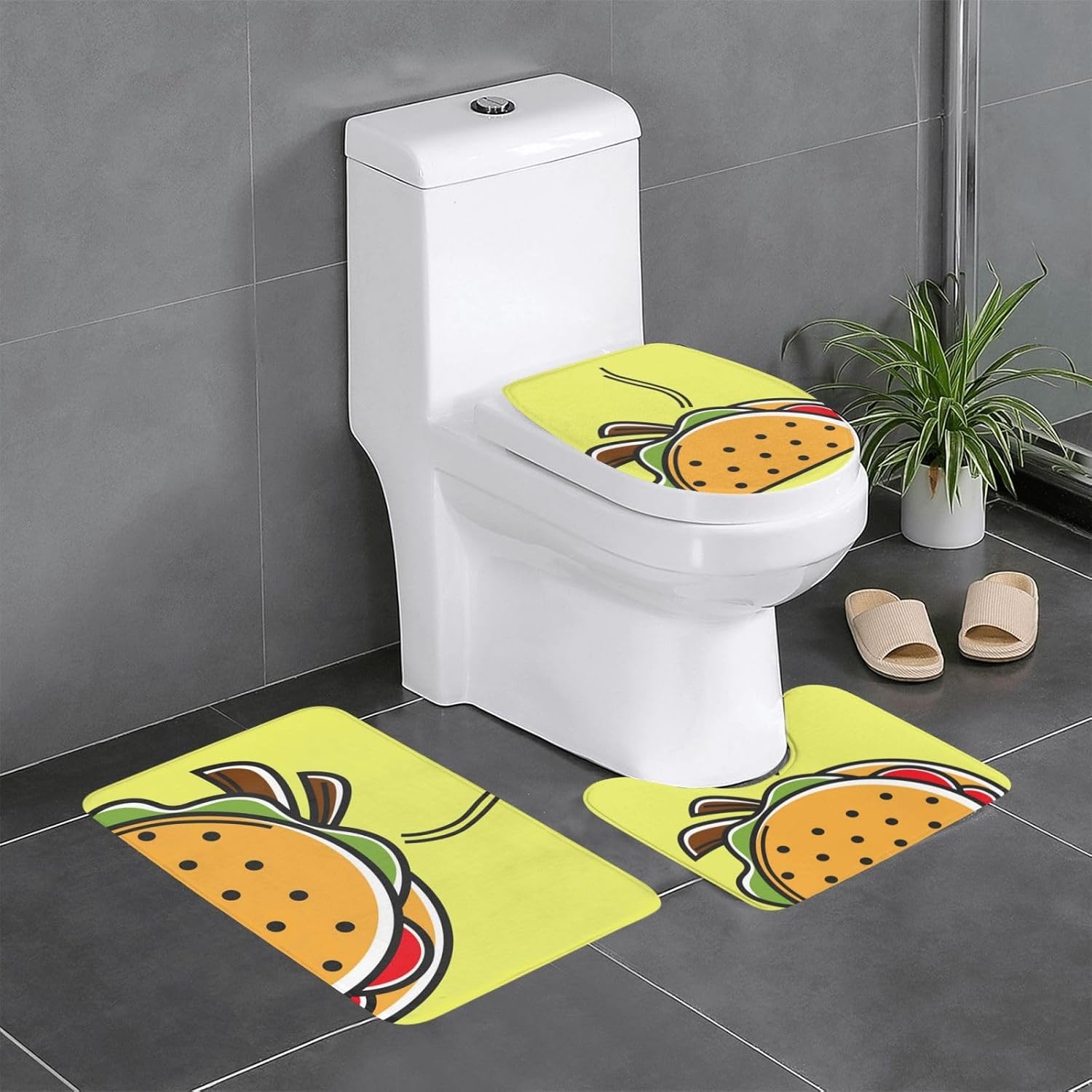 FUkker Non Slip Bath Mat, 3 Piece Set with NonSlip Bathroom Rugs and U