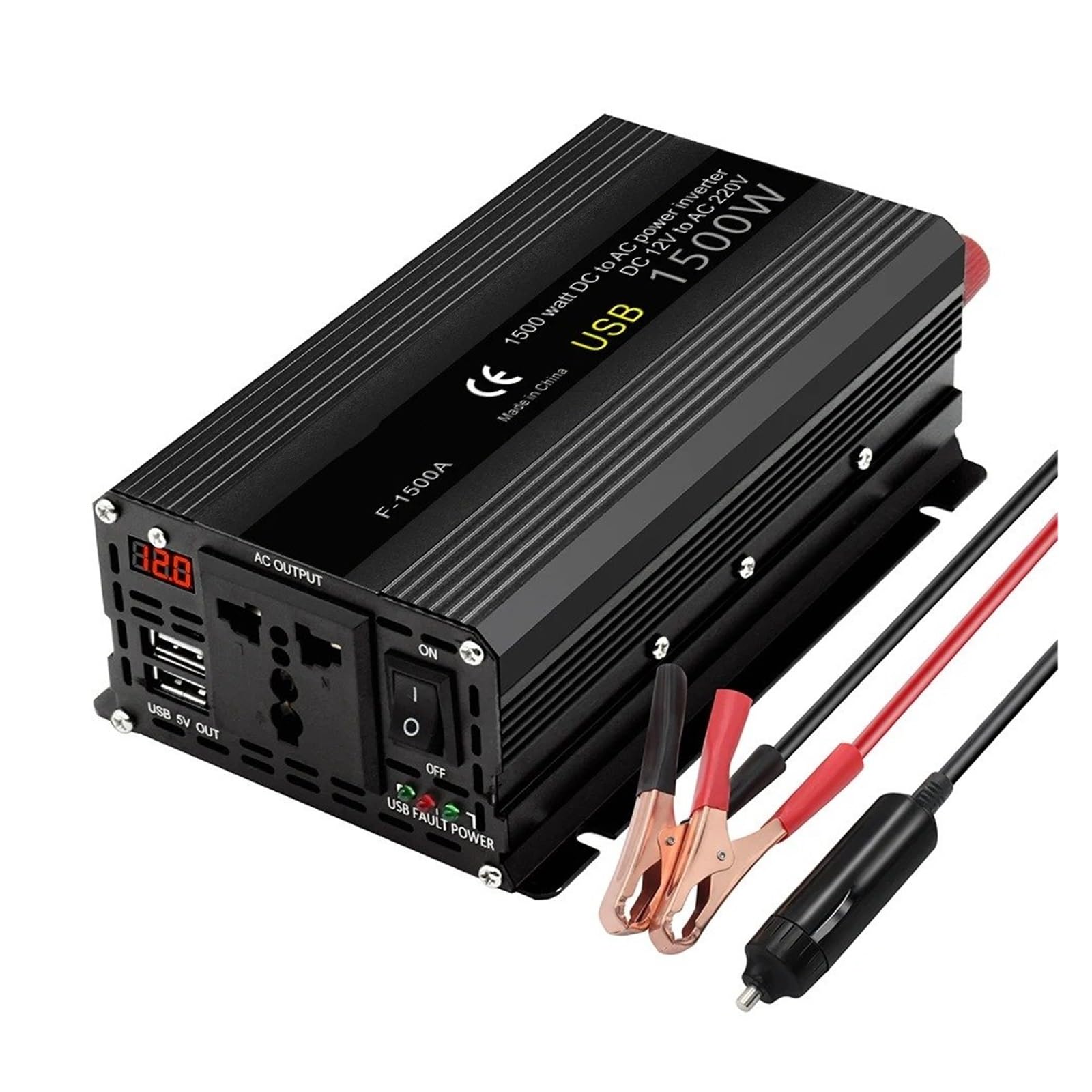 Inversor Corriente Universal para Coche 50 Hz 60 Hz 1500 W 2000 W 2600 W CC 12 V A CA 220 V Adaptador Batería Convertidor(24V,1500W Black,Universal 50Hz)