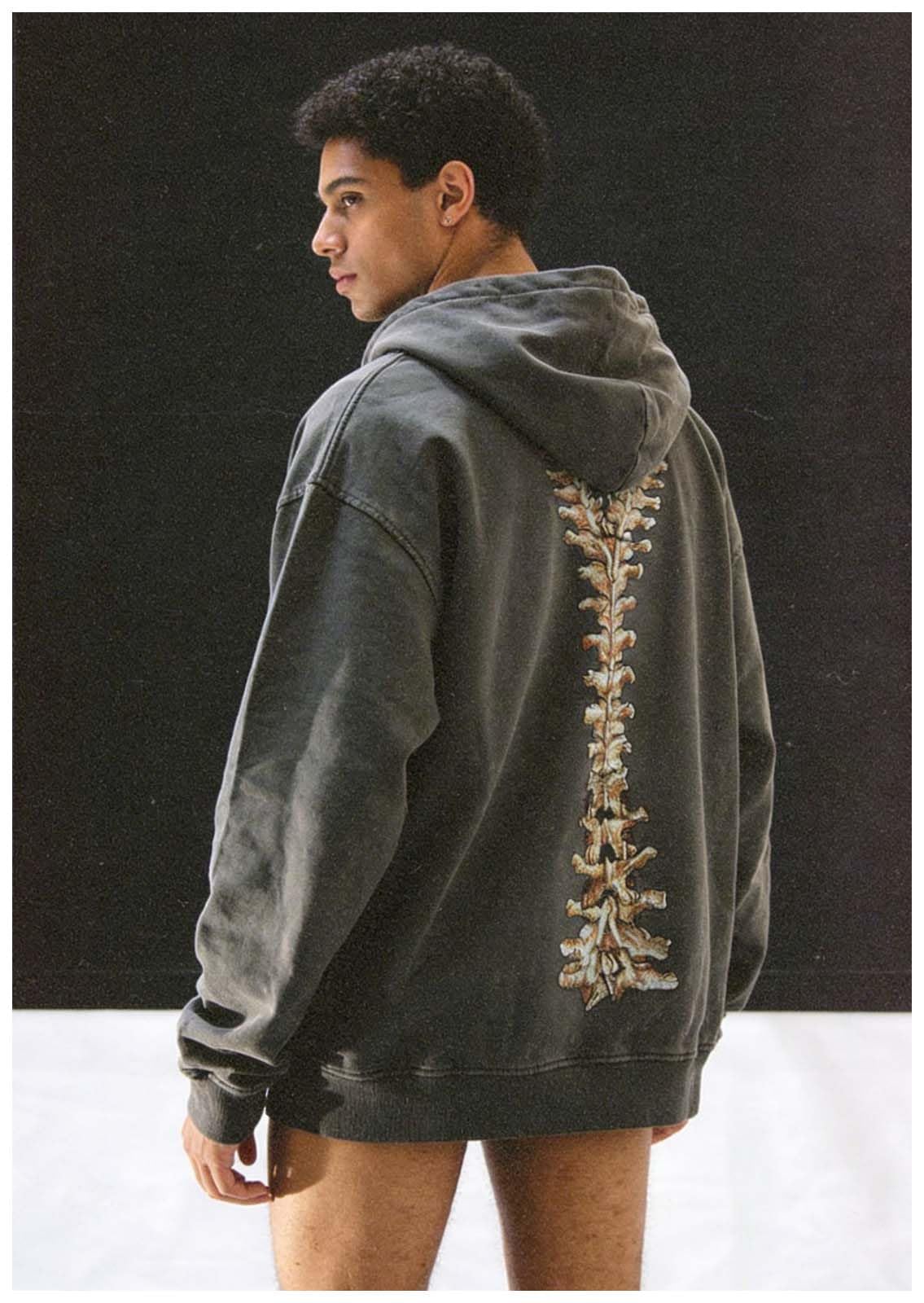 MLAFE Gothic Hooded Sweater Retro Bone Print Hooded sweatshirt Y2K zip-up jacket Grunge Hooded Sweater Harajuku upper garment: XX-Large Grey