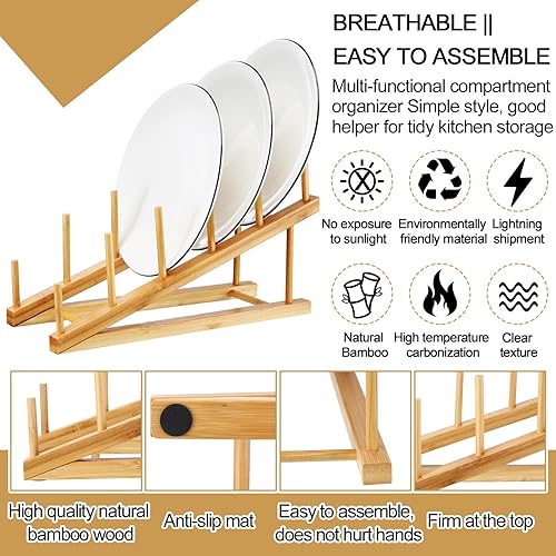 Miniatura 2 de Suclain Estante de madera para platos de madera, soporte de secado de bambú, organizador de platos de cocina, soporte de placa para gabinete, tabla
