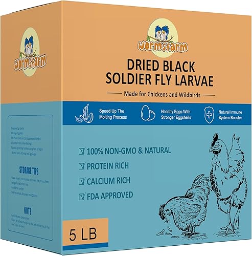 Vista 2 de Larvas secas de mosca soldado negro de 5 libras para pollo, más calcio que gusanos de harina, para gallina ponedora, aves silvestres (5 libras)