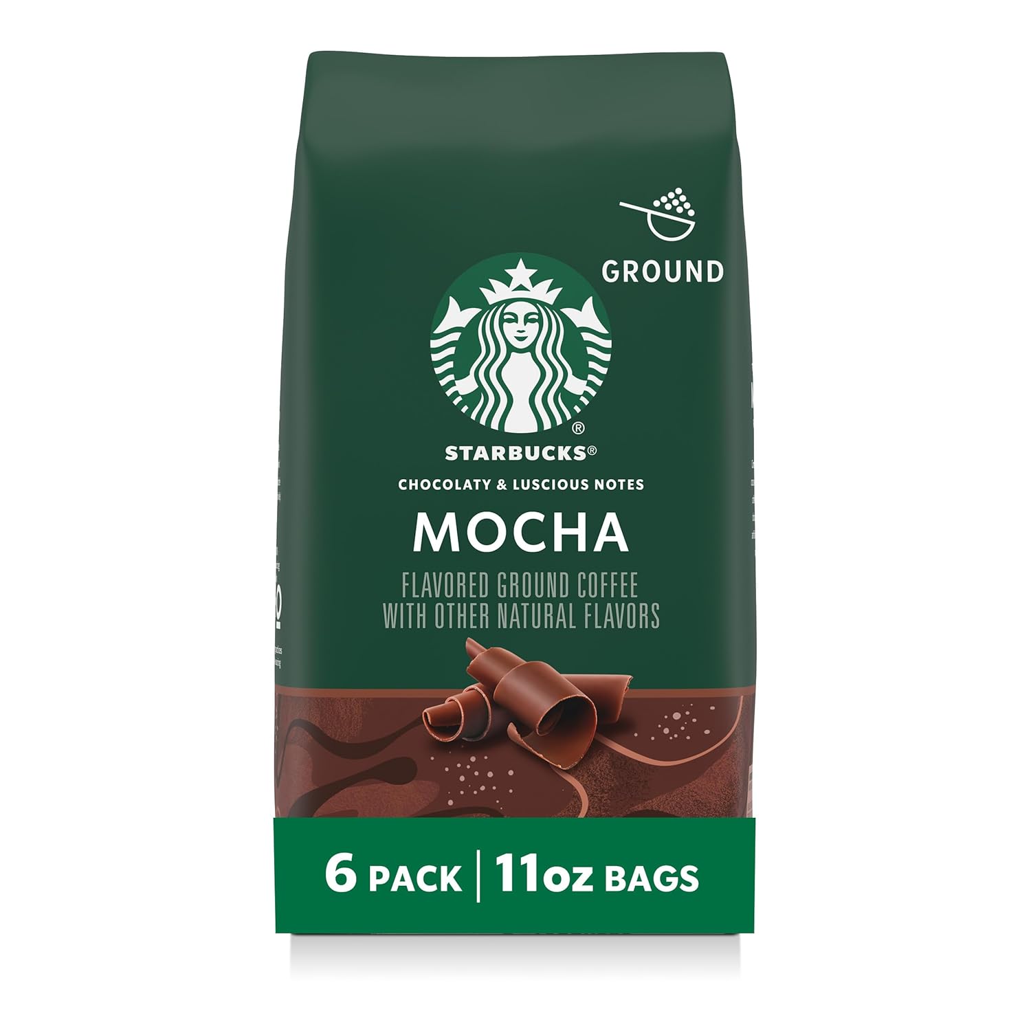 Starbucks Ground Coffee, Flavored Hot or Iced Coffee, Mocha, Six 11 oz Bags​