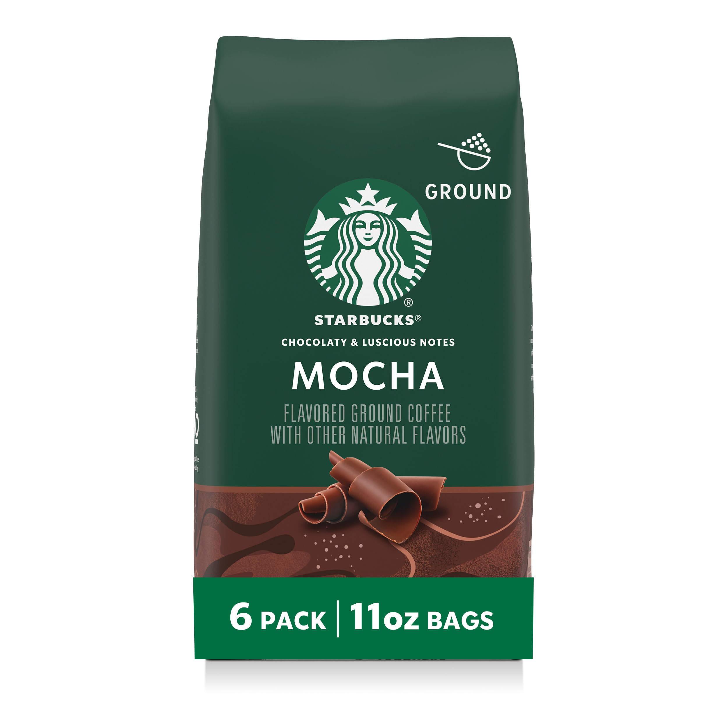 Starbucks Ground Coffee, Flavored Hot or Iced Coffee, Mocha, Six 11 oz Bags​