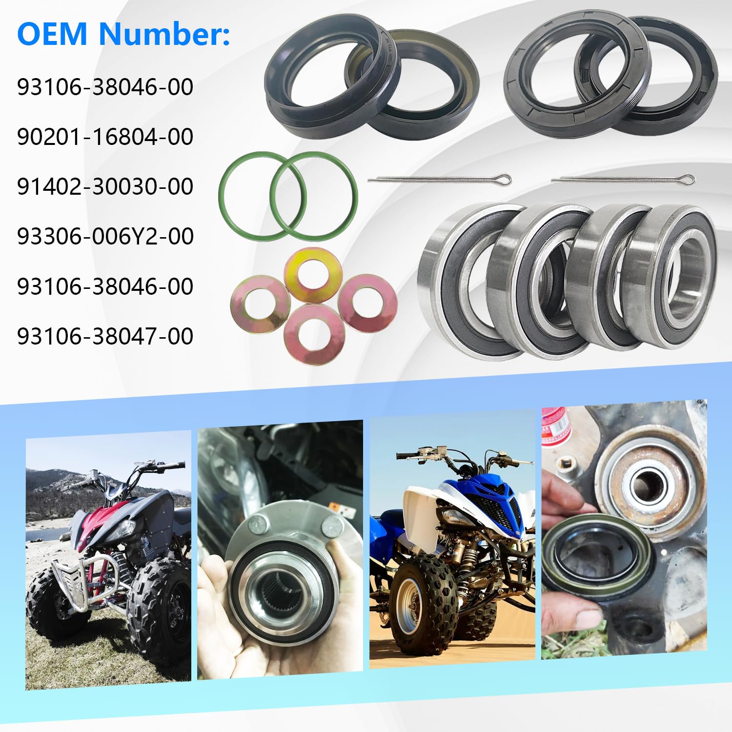 Front Wheel Bearing Seal Kits for Yamaha Rhino 450 660 700 Grizzly 400 450 Big Bear 350 400 Kodiak 400 450 Wolverine 350 400 Repalce # 93106-38046-00/90201-16804-00