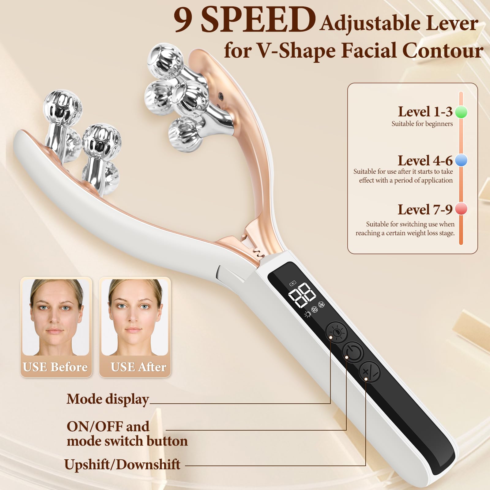 Masseur facial pour le visage et le cou, rouleau électrique pour le visage pour les rides et le levage du drainage lymphatique, réducteur de double menton, outil de massage du visage avec