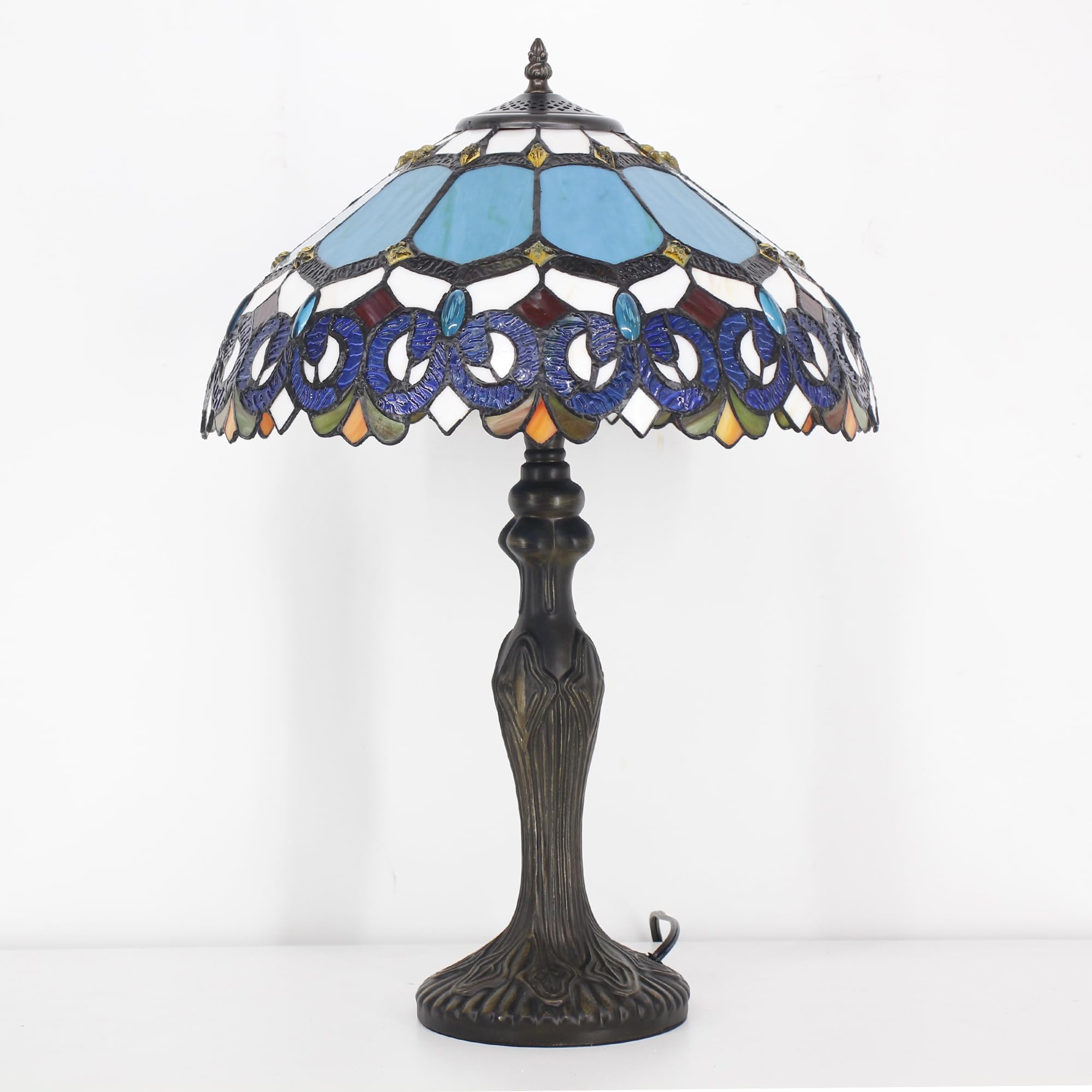 ZJART Tiffany Table Lamp Stained Glass 16X16X24 Inch Blue Jewelry Baroque — image 1