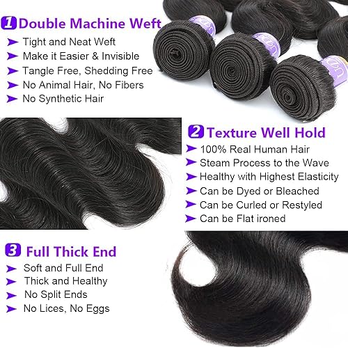 Miniatura 3 de 12A Grade Brazilian Body Wave Human Hair Bundles Weave Hair Human Bundles Brazilian Virgin Hair (8 Inch,Only 1 Bundle)