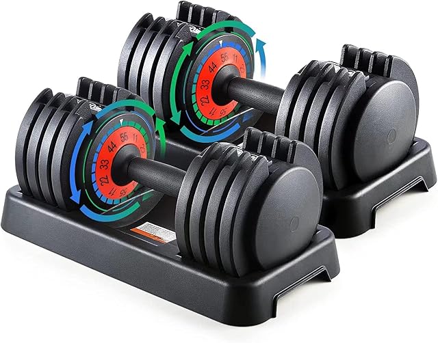 25 55 lbs Pair Adjustable Dumbbells Set Adjustable Weights Dumbbells Set for Men and Women with Anti-Slip Fast
