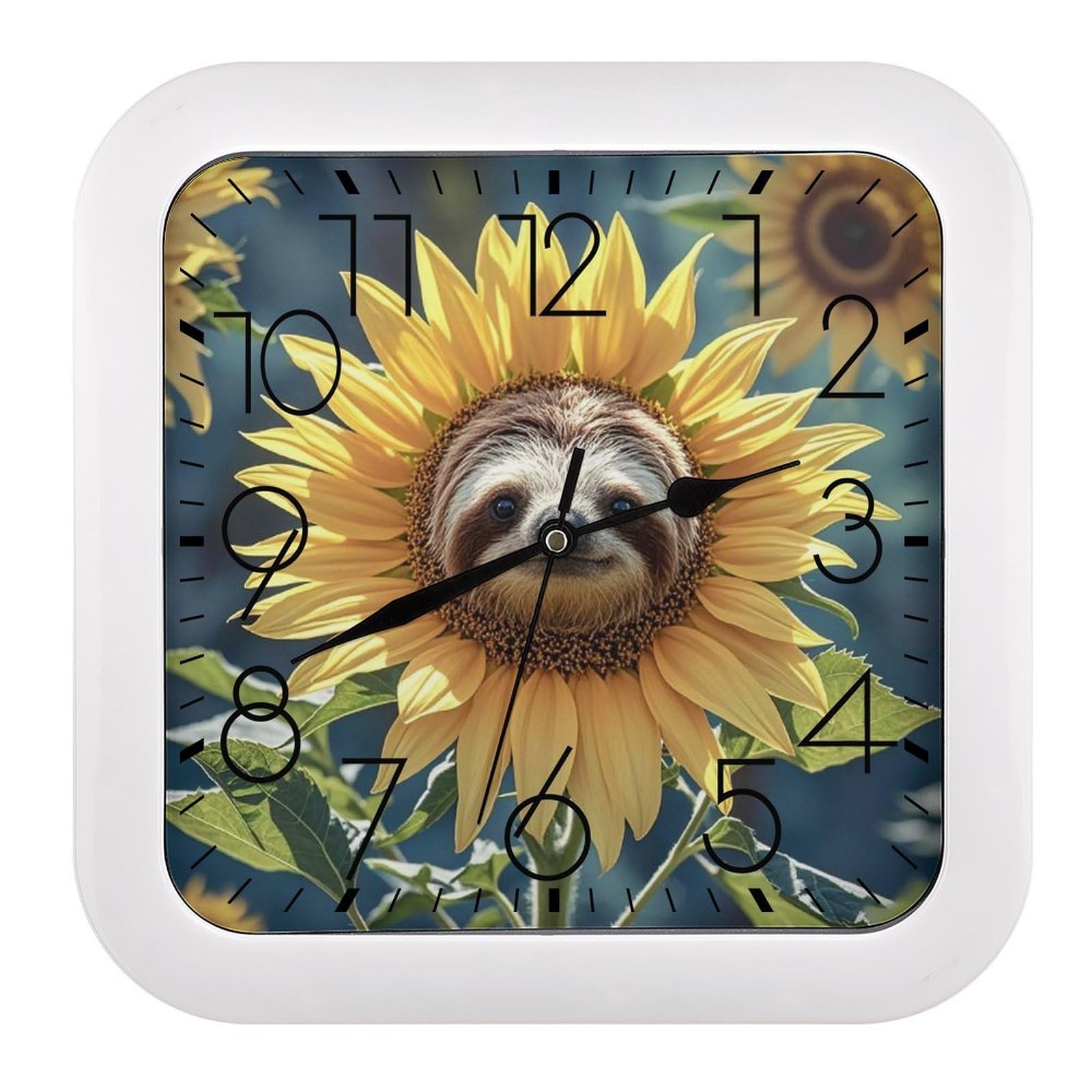 LZQPOEAS Sloth Sunflower Wall Clock Fashionable Versatile Silent Wall Clock Simple Elegant Non Ticking Analog Clocks Easy to Install Square Modern Clocks for Home Decoration