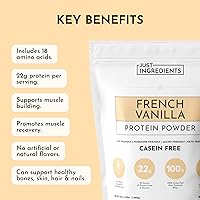 Vista 7 de JUST INGREDIENTS Polvo de proteína de vainilla francesa – Bolsa de 30 porciones – Mezcla de suero de leche alimentada con pasto y proteína vegetal